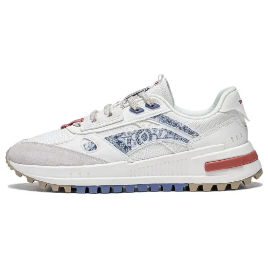 LiNing Wind Rider 2.0 Anti-Slip Wear-Resistant Low-Top Sports Casual Shoes Women's Beige White Blue