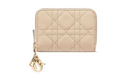 DIOR Lady Dior Lambskin Coin Purse Wallet Small Women's Sand