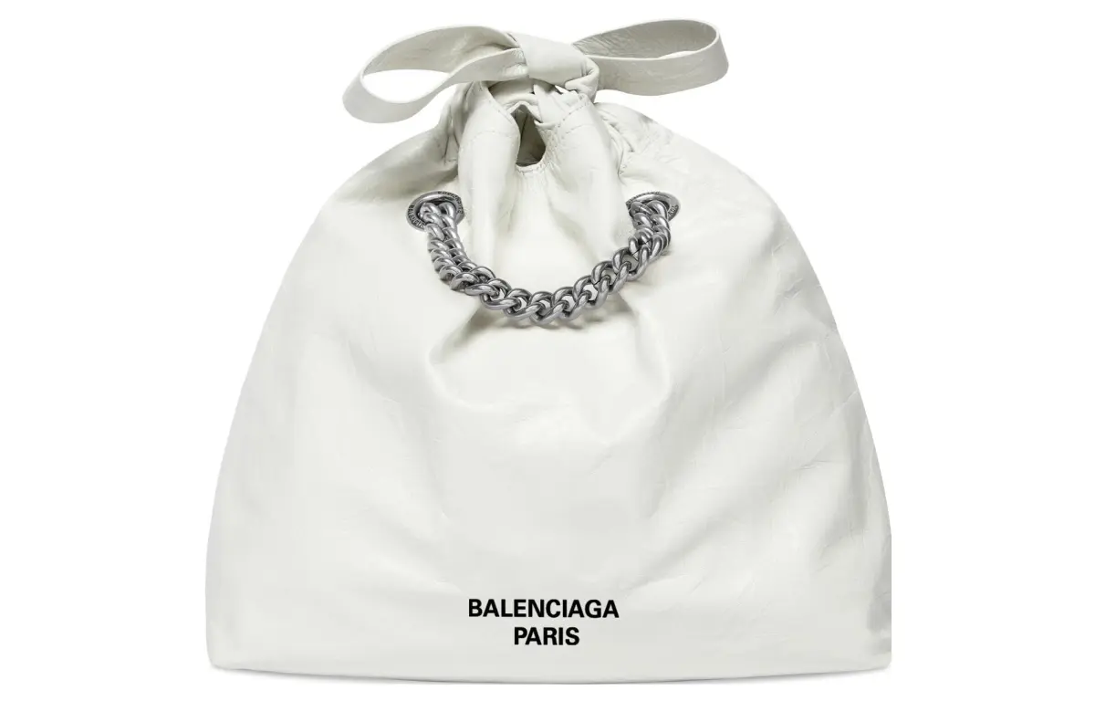 Balenciaga Crush Double Chain Matte Calfskin Portable Crossbody Bag, Shoulder Bag Small Women's White