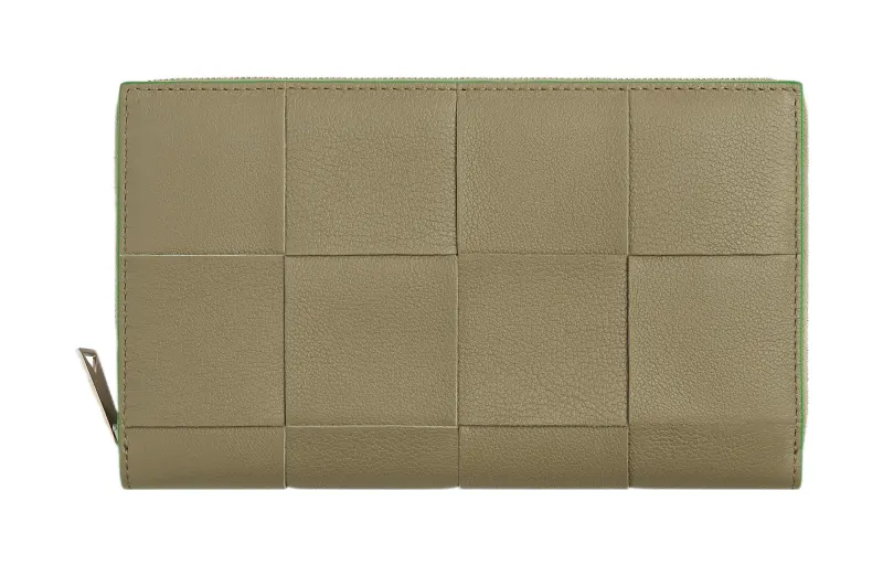 Bottega Veneta Lambskin With Calfskin Wallet Men's Taupe/Parrot Green