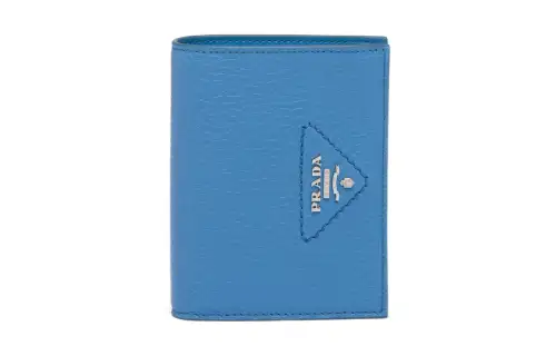PRADA Leather Card Holder, Wallet Small Women's Blue