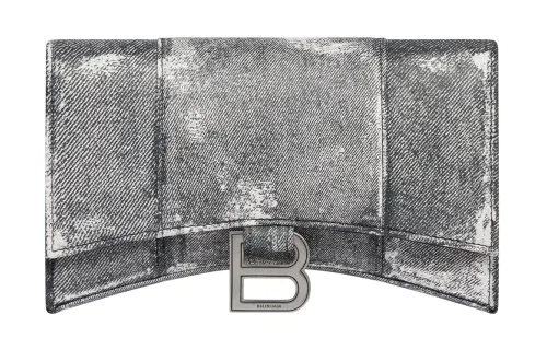 Balenciaga Hourglass Lambskin Hourglass Bag One Shoulder Crossbody Chain Wallet Women's Black