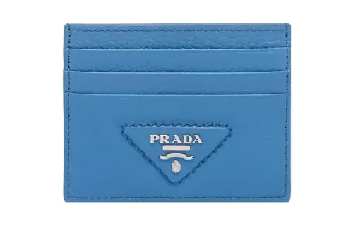 PRADA Leather Card Holder Women's Blue