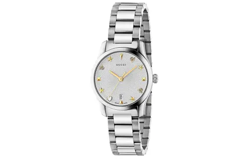 GUCCI G Timeles Collection Wrist Watches Quartz Movement Stainless Steel Watchband 27mm Silver Dial Women's Watch