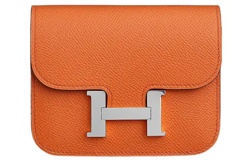 HERMES Constance Slim Silver Tone Buckle Epsom Calfskin Clutch Wallet Fanny Pack Women's 93 Orange Hermes Orange