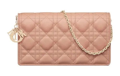 DIOR Lady Dior Lambskin One Shoulder Crossbody Clutch Women's Pink