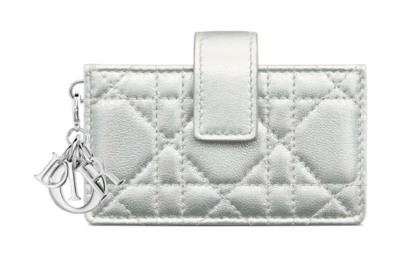 DIOR Lady Dior Lambskin Card Holder, Wallet Women's Silver