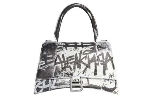 Balenciaga Hourglass Print Fine Grained Sheepskin Shoulder Bag, Crossbody Bag, Handbag Small Women's White
