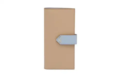 PRADA Saffiano Leather Wallet Large Women's Sand/Light Blue