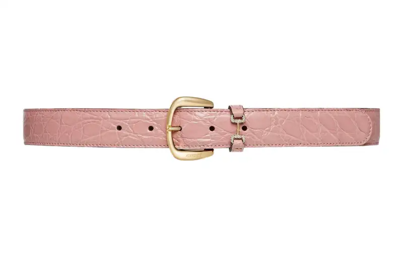 GUCCI Horsebit Crocodile Leather Belts Women's Pink Width 3cm