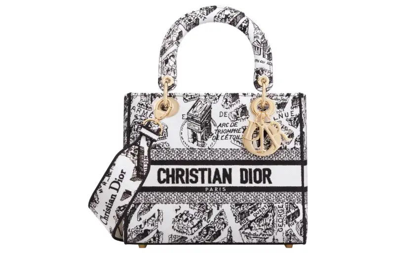 DIOR Lady D Lite Embroidery Handbag, Shoulder Bag, Crossbody Bag, Handbag Medium Women's White