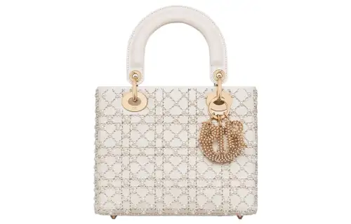 DIOR Lady Dior Calfskin Handbag, Shoulder Bag, Crossbody Bag, Handbag Small Women's Milk White
