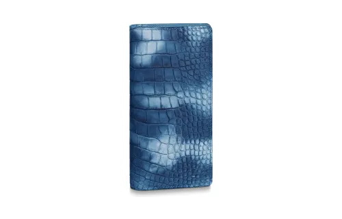 LOUIS VUITTON Brazza Denim Crocodile Leather Wallet Men's Blue