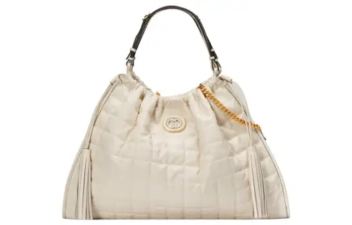 GUCCI Leather One Shoulder Handbag Large Women's White