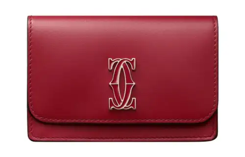 CARTIER Calfskin Card Holder Women's Cherry Red