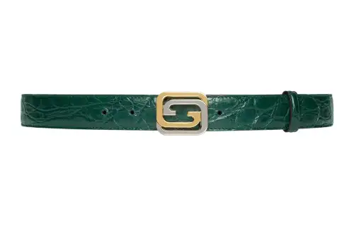GUCCI Crocodile Leather Belts Men's Green Width 3cm