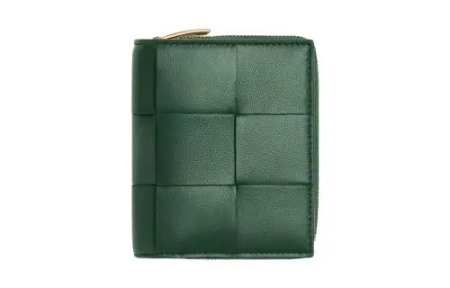 Bottega Veneta Lambskin With Calfskin Wallet Small Women's Dark Green