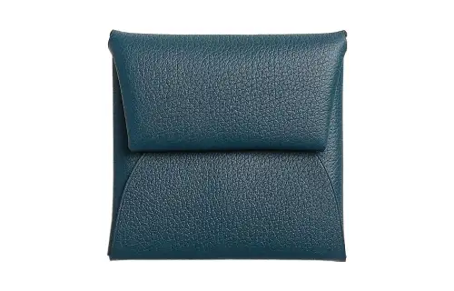 HERMES Bastia Silver Tone Buckle Evercolor Leather Wallet Women's Prussian Blue