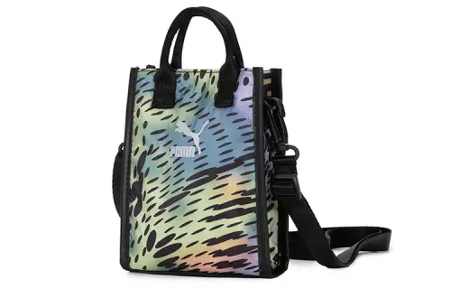 PUMA Artificial Leather Backpack, Shoulder Bag, Crossbody Bag, Handbag Regular Unisex Black Full Print