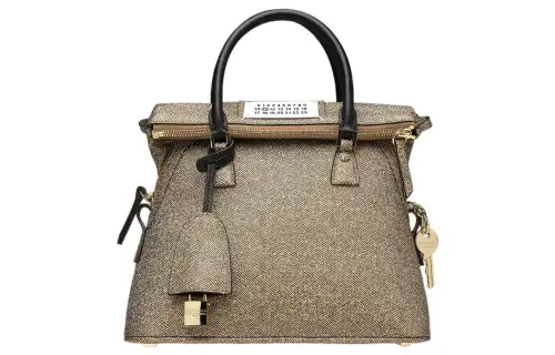 Maison Margiela 5AC Tweed Print Leather Portable Crossbody Bag, Shoulder Bag Mini Women's Light Coffee