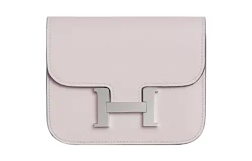 HERMES Constance Slim Silver Tone Buckle Evercolor Calfskin Clutch Fanny Pack Wallet Women's 09 Mauve Pale Dream Purple