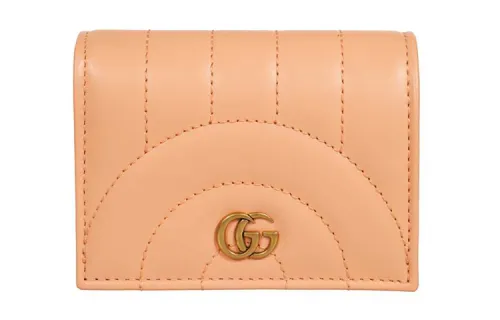 GUCCI Marmont Leather Card Holder Women's Peach
