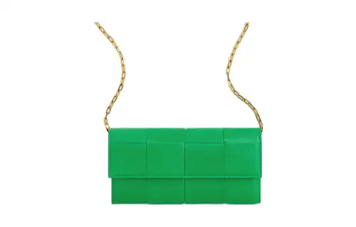 Bottega Veneta CASSETTE Cow Leather One Shoulder Crossbody Chain Wallet Women's Green