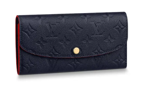 LOUIS VUITTON Emilie Soft Grain Cow Leather Wallet Regular Women's Deep Sea Blue & Red