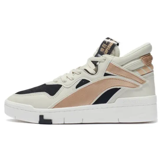 LINING Wave Skateboard Shoes Women's High-Top White Black/Gold
