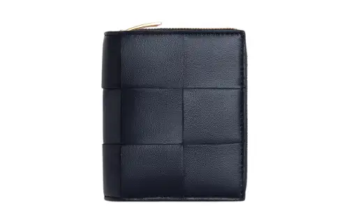 Bottega Veneta Sheepskin With Cow Leather Wallet Small Women's Dark Blue