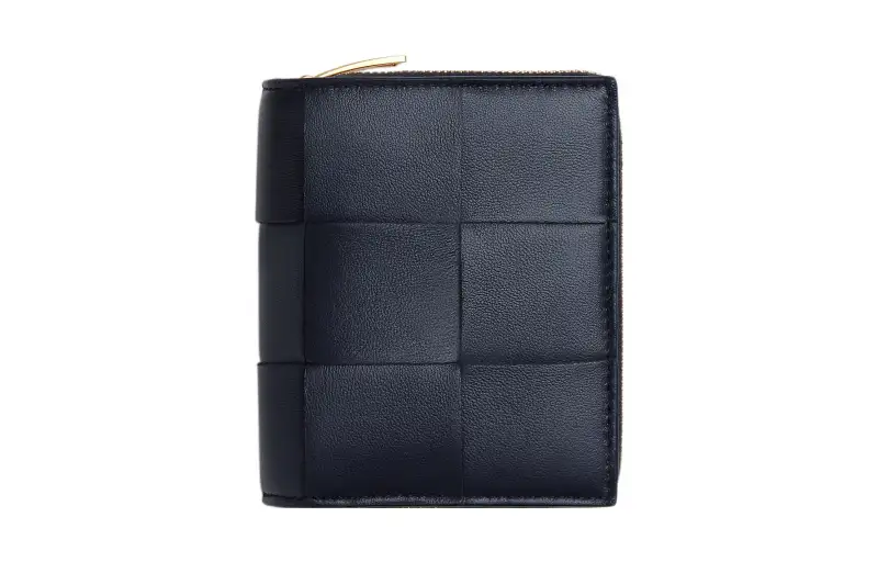 Bottega Veneta Sheepskin With Cow Leather Wallet Small Women's Dark Blue