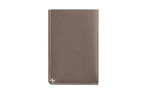 HERMES Calfskin Card Holder Unisex 18 Etoupe Elephant Gray