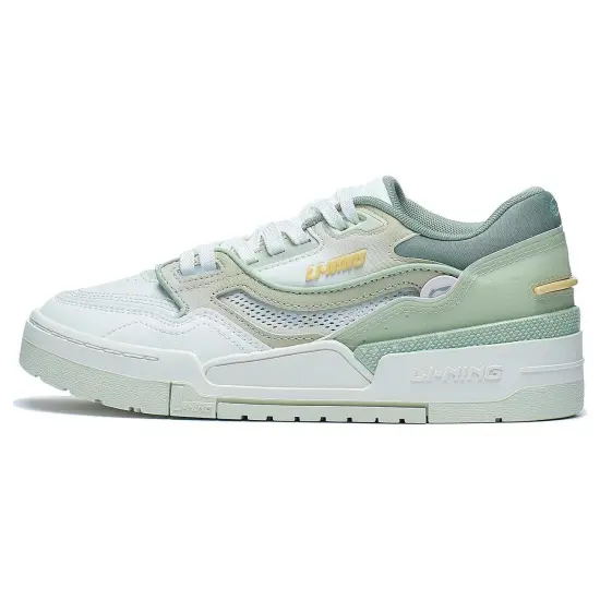 LiNing 001 BTC Btc Prm Anti-Slip Wear-Resistant Low-Top Skateboard Shoes Women's Pale Greenish-White Jade Color