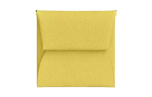 HERMES Bastia Silver Tone Buckle Mysore Goat Skin Wallet Women's 0Y Limoncello Lemon Yellow