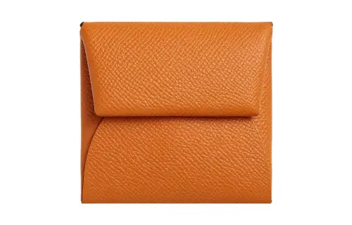 HERMES Bastia Silver Tone Buckle Epsom Calfskin Coin Purse Wallet Women's I9 Abricot Apricot