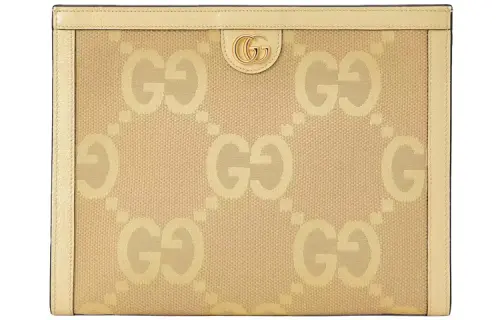 GUCCI Ophidia Canvas With Leather Clutch Women's Beige/Yellow
