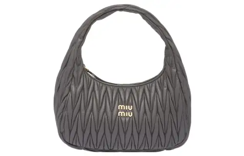 MIU MIU Nappa Leather Hobo Bag, Shoulder Bag, Crossbody Bag, Handbag Women's Marble Gray