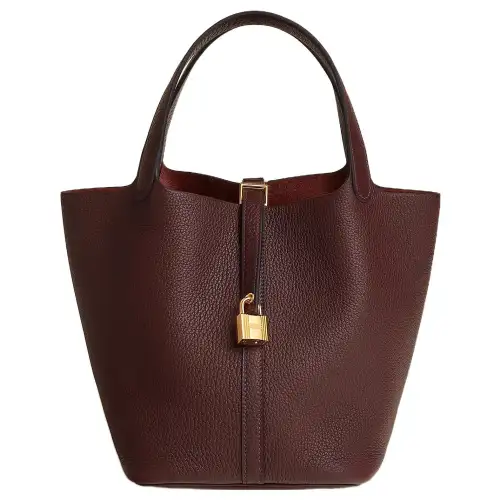 HERMES Picotin Lock Clemence Bullock Leather Basket Bag, Bucket Bag, Handbag 22 Women's 0G Rouge Sellier Saddle Red