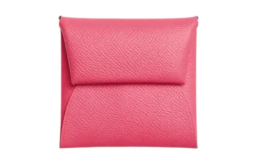 HERMES Bastia Silver Tone Buckle Epsom Calfskin Coin Purse Wallet Women's 8W RoseAzalee Lipstick Powder