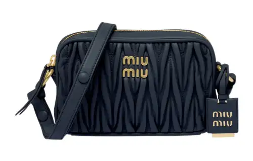 MIU MIU Matelassé Nappa Leather Camera Bag, Crossbody Bag, Shoulder Bag Women's Marine Blue