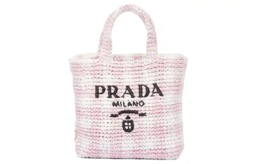PRADA Straw, Wicker, And Raffia Handbag Small Women's Snow Pink