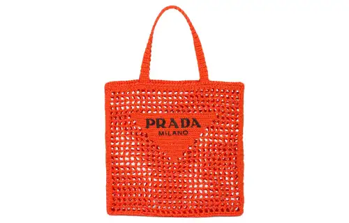 PRADA Straw And Wicker Tote Bag, Shopping Bag, Shoulder Bag, Handbag Women's Orange