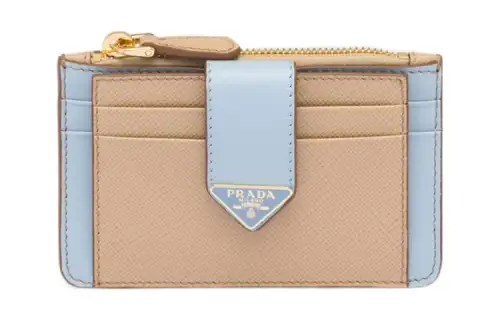 PRADA Saffiano Leather Card Holder Women's Sand/Light Blue
