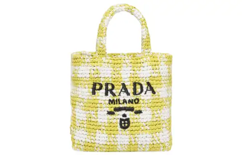 PRADA Wicker Tote Bag, Shopping Bag, Handbag Small Women's Pomelo Green