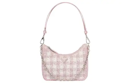 PRADA Re Edition Straw And Wicker Handbag, Shoulder Bag Women's Snowflake Powder