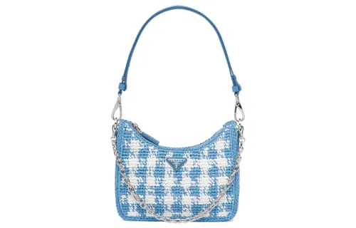 PRADA Re Edition Straw, Wicker, And Raffia Handbag, Shoulder Bag Women's Light Blue