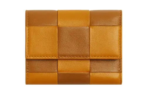 Bottega Veneta Cow Leather Wallet Small Women's Gold Brown/Camel