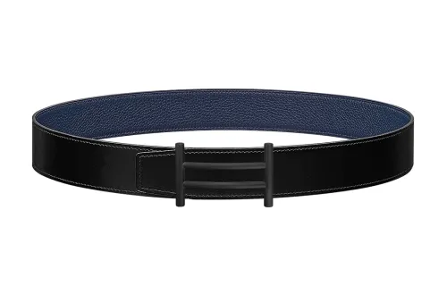 HERMES Rider Cow Leather Belts Men's Blue/Black 3.8cm