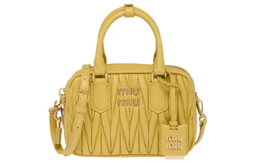 MIU MIU Leather Shoulder Bag, Crossbody Bag, Handbag Women's Pineapple Yellow
