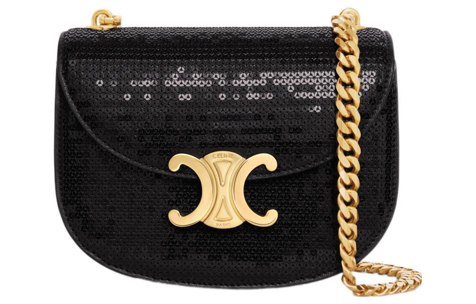 CELINE Triomphe Sheepskin Shoulder Bag, Crossbody Bag Mini Women's Black